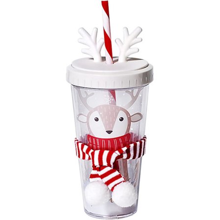 Vandkrus med sugerør og låg, 420 ml Dobbelt væg Vandkop DXGHC