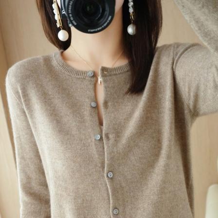 Dam flickor Stickat tröja rund hals Enkelknäppt Solid Outdoor Core Garn Cardigan Original camel XL