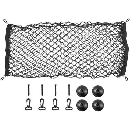 Nylon Opbevaringsnet 90 x 40cm Elastisk Bagagenet Bagagerumsarrangør Beskyttelsesnet til Bil Varevogn Lastbil SUV med 4 Kroge V7075