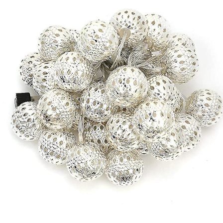 Led-fe-lampor inomhus, eldrivna med marockanska silverkulor, 10 m ljusslinga, ljusslinga för rum, bröllop