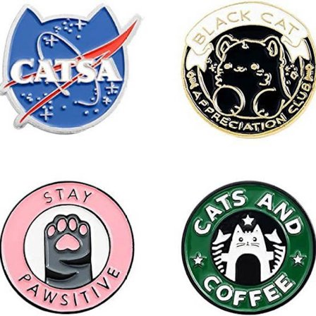 4 Blå Katt Planet Metallnålar Oljedropp Legering Cowboy Personlig Katt Huvud Alfabetisk Badge Nål Tillbehör