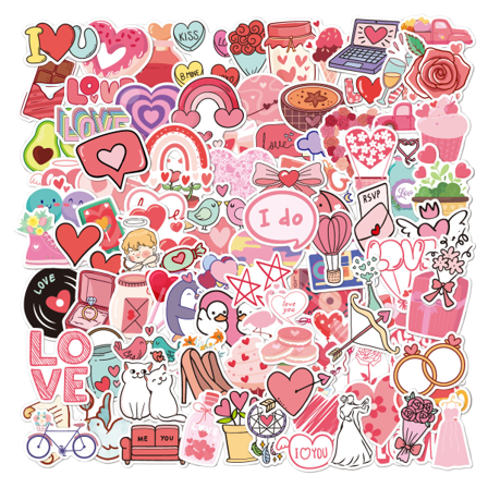 100 STK Valentinsdag Stickers Valentinsdag Hjerteformet Sti