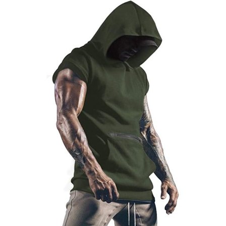 Träningslinnen för män Sport T-shirt Tunn Fitness Muskelväst Ärmlösa Huvtröjor med Fickor