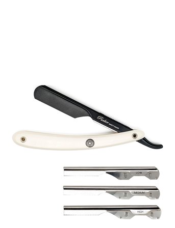Parker Ptawk - Adjustable Push With 3 Blade Option White Handle Barber/Straight Razor - Silver - ONE SIZE