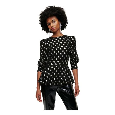Karl Lagerfeld Bluse Metallic Monogram Sort, Dame