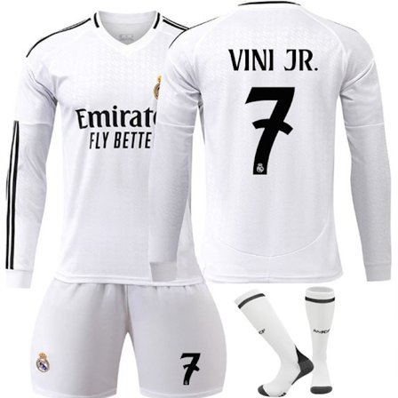 24-25 Real Madrid CF Langermet Drakt NR.7 VINI JR. Trøyer Barn Voksen Fotballutstyr med Sokker
