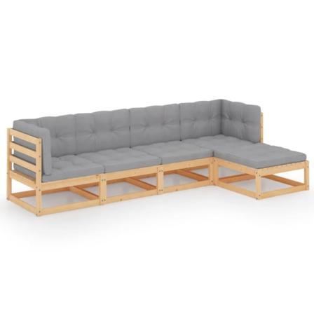 Vidaxl Loungegrupp Med Dynor 5 Delar Massiv Furu Grå