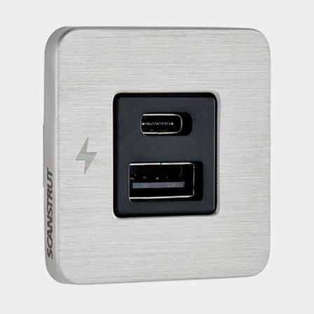 Scanstrut TILE USB-A /C interiör montering. RF borstad ram 12-24 volt