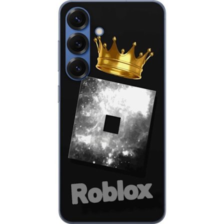 Kompatibel Mobilcover til Samsung Samsung Galaxy S25+ Minimalistisk sort og sÃ ̧lvfarvet Roblox-symbol med gylden krone og luksuriÃ ̧s gamer-Ã stetik 