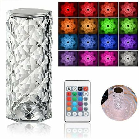 Diamond Crystal Bordlampe, 16 Farger Berørings USB Lading Nattbord