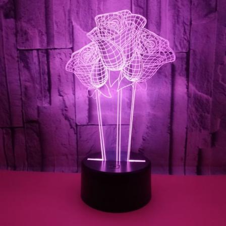 Ros Nattlampa, 3D Illusion Lamp, 7 Färger Ändras Med