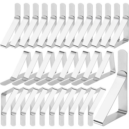 30 stk. Borddukholdere i rustfritt stål for bruk på bord innendørs og utendørs, justerbar duk