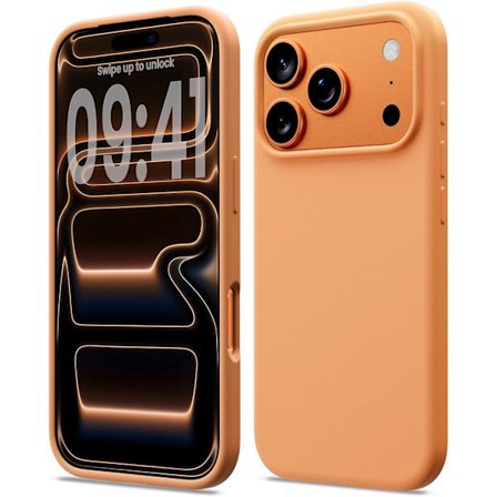 Flydende silikone etui til iPhone 17 Pro, Stødsikkert blødt telefoncover, Fuld kropsbeskyttelse, Orange