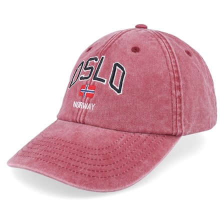 Iconic - Rød unconstructed Caps - Oslo Norway Washed Red Dad Cap @ Hatstore