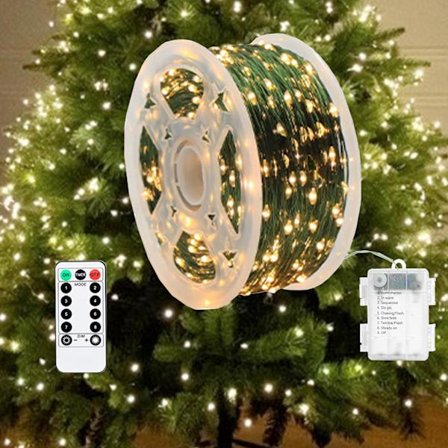 LED Julgransslinga, Batteridriven, Juldekoration med 100/200/300 LED-lampor för Trädgård, Uteplats, Bröllopsdekorationer (Varmvit, 20m)