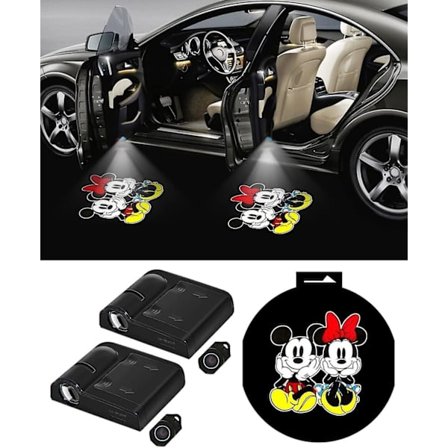 2 st. Billagsdörrslampor med Logoprojektor för Mickey och Minnie Mouse - Välkomstlampa med Spökbild - Universal