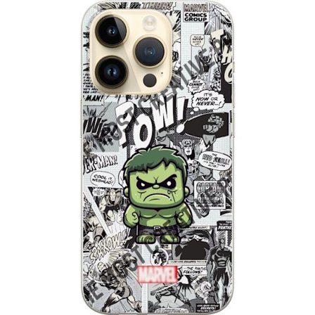 Kompatibel Mobilcover til Apple Apple iPhone 15 Pro Marvel Hulk chibi design med tegneseriebaggrund kraftfuldt superheltmotiv perfekt til fans af Marv