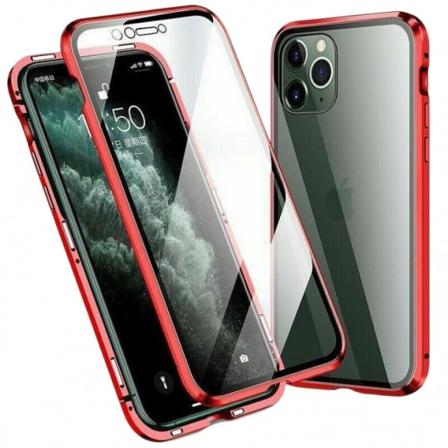 Gennemsigtig Iphone 12 Mini magnetisk skal i glas, Røde kanter Transparent