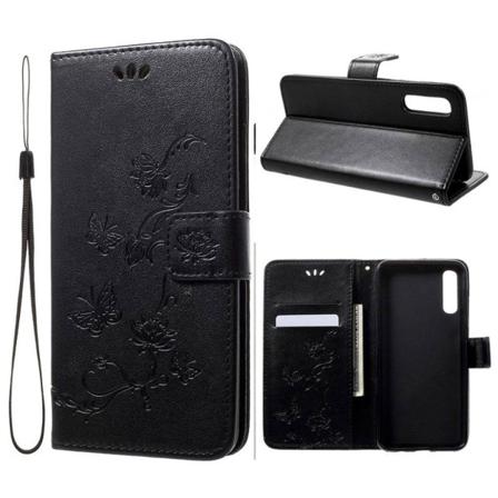 Samsung Galaxy A50 Fjärils Avtryck Läderfodral - Svart