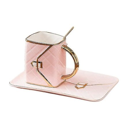 Guldmålad Kaffekopp Och Fat Set Kreativ Väska Modellering Keramisk Fat Mugg Kopp Kaffekoppar Ori