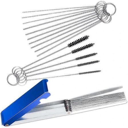 Rengjøringssett for forgasser for å fjerne smussavleiringer, rengjøringssett med 13 deler + 10 rengjøringsnåler + 5 børster