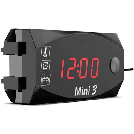 1 stk. 12V motorsykkel digitalt klokke voltmeter motorsykkel termometer ombyggingstilbehør 3 i 1 elektronisk måler for motorsykkel, rød høy presisjon