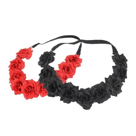 2-pakning Rose Flower Crown Pannband Brudbröllopshår Garland Krans Huvudbonad Hårtillbehör för flickor, kvinnor, barn Röd*Svart Red*Black