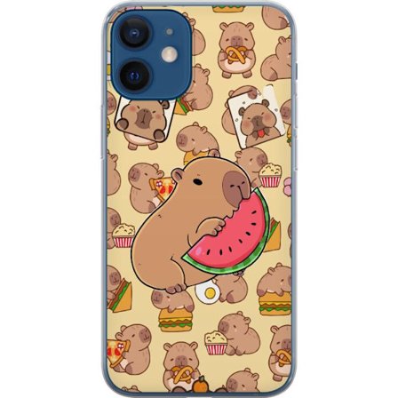 Kompatibel Mobilcover til Apple Apple iPhone 12 mini SÃ ̧de capybaraer nyder vandmelons pizza og popcorn i et varmt og legesygt design, der spreder 
