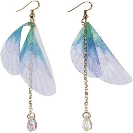 Boheme Lette Unikke Asymmetriske Sommerfuglevinge Øreringe med Lang Perlevedhæng Chiffon Stof Guldsmedvinge Øreringe Tråd til Kvinder Piger Ferie