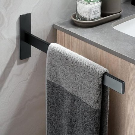 Håndklædeholder uden boring, mat sort rustfrit stål, håndklædehylde vægmonteret, selvklæbende håndklædeholder til badeværelse og køkken