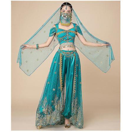 Princess Jasmine Cosplay For Women Indisk Mavedans Arabisk Princess Christmas Carnival Set Blue 7pcs L