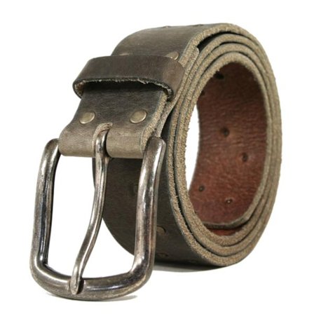 Brunt 40mm bälte i oxläder med nitar