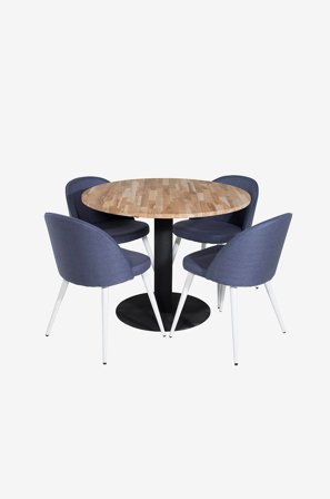 Venture Home - Spisegruppe Cirebon med 4 spisebordsstole Velvet - Sort - Spisegrupper - Fra Homeroom