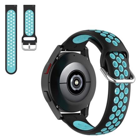 20mm kaksivärinen silikoninen kellohihna Samsungin kellolle - Musta / Teal Blue