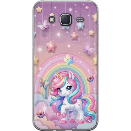 Kompatibel Mobilcover til Samsung Galaxy J5 Magisk enhjørning med regnbue manke, stjerner og sommerfugle mod en pastelfarvet himmel med skyer