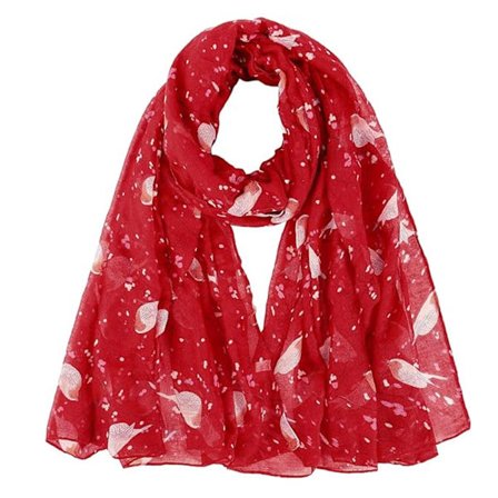 Lintukuvioinen jouluhuivi Uusi naisten julkkistyylinen pitkä huivi Huivit kuvioitu huivi Naisten suuri huivi Kevyt lahja Joulu Punainen huivi