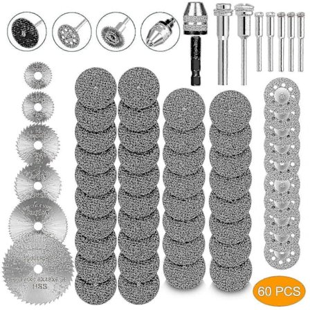 60 Diamantkapskivor för Dremel roterande verktyg, slipmaskin, metallkapskivor