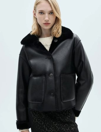 Mango Double-Sided Leather-Effect Jacket With Pockets - Black - M