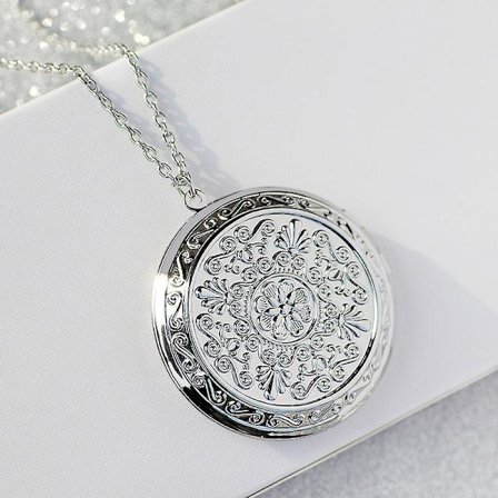 Vintage graveret blomst vedhæng billede kæde til kvinder piger