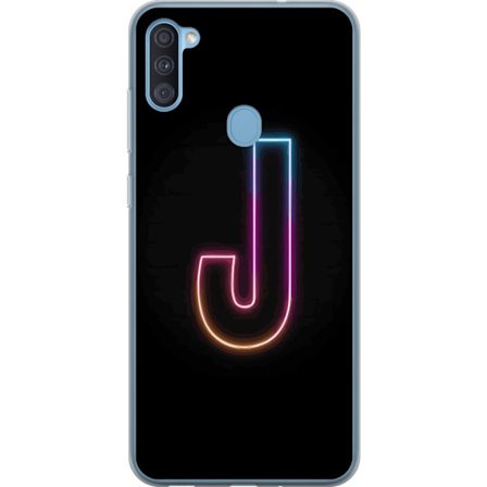 Kompatibel Mobilcover til Samsung Samsung Galaxy A11 Minimalistisk neonbogstav J i farveskiftende lys mod sort baggrund