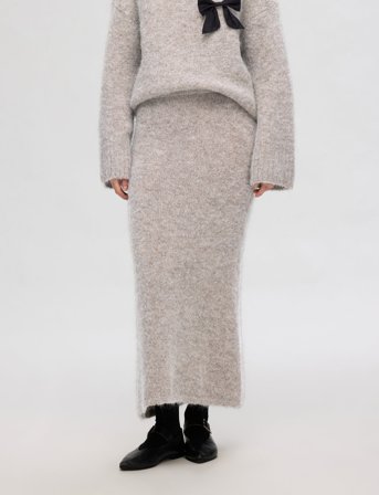 Selected Slfgabella Hw Midi Knit Skirt - Grey - XS