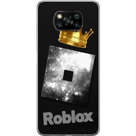 Kompatibelt Mobildeksel til Xiaomi Xiaomi Poco X3 NFC Minimalistisk svart og sølvfarget Roblox-symbol med gylden krone og luksuriøs gamer-estetikk p