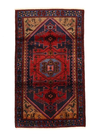 Håndknyttet Hamadan 127X210 Uldtæppe Sort/Mørkerød Lille