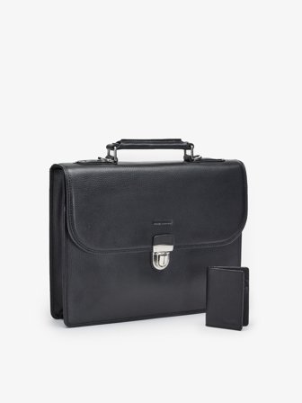 John Henric Men's Black Briefcase & Wallet Size