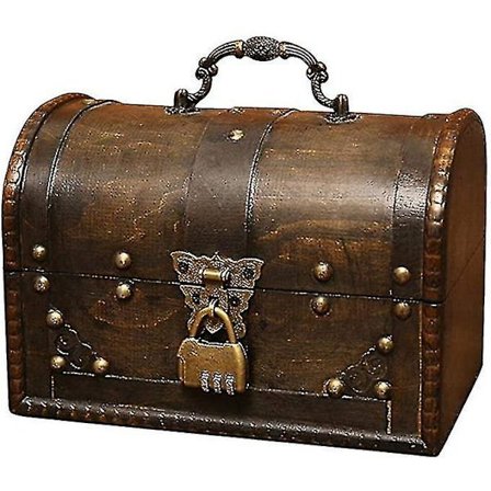 Træskrin, Piratskattekiste Opbevaringsboks Med Forlås, Unikt Håndlavet Vintage Design, Velegnet Til Opbevaringsboks/Gaveæske (8,5 * 5