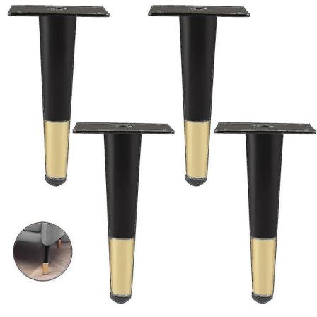 Nytt sett med 4 møbelben, rette sofabein, bordben, skapben, metall nattbordben, svart gull - WELLNGS Black gold 25cm