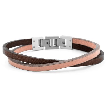 Bracelet Roy à simple tour en cuir bicolore à fermoir argenté pour hommes