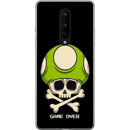 Yhteensopiva Puhelinkuori OnePlus OnePlus 8 Pelimotiivi, jossa on kuolonsyöjä ja vihreä sieni retro pelityylillä ja tekstillä game over