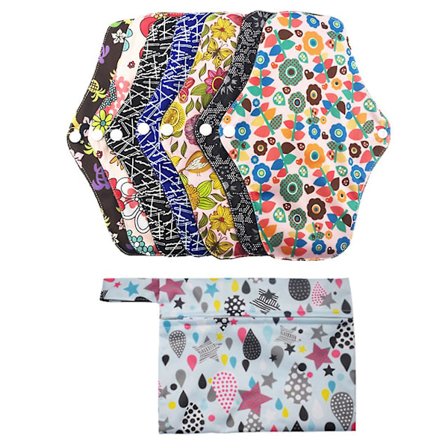 8 st tvättbara sanitetsbindor återanvändbara mensskydd bambukolfiber amningsmatta sanitetshanddukar servetter (7 st sanitetsbindor och 1 st väska)