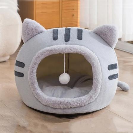 Vinter Söt Katthus Kattunge Grottkudde Komfort Katthus Katt Hundbo Kattkorg Tält varm halvstängd bodyna husdjursmaterial Grå L